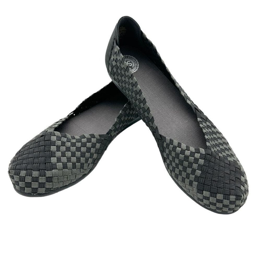 Authentic American SO Cornell Black Womens SZ 7 1/2 M Woven Flat‎ Gray Black